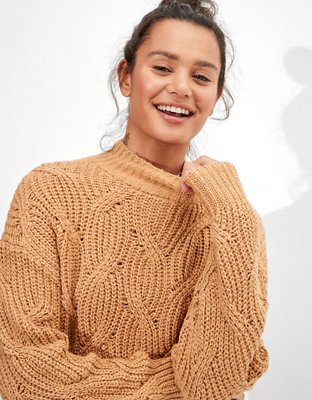 AE Cable Knit Mock Neck Sweater