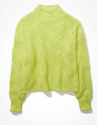 AE Cable Knit Mock Neck Sweater