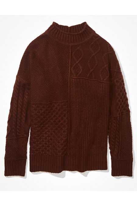 AE Soft Cozy Mixed Stitch Sweater Women's Brown XXS
