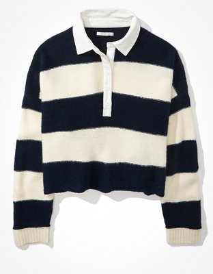 Женские свитеры American Eagle AE Striped Ballon-Sleeve Polo Sweater — фото 3