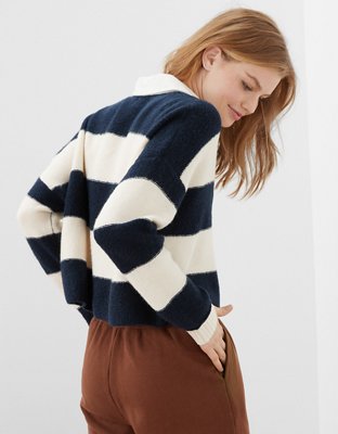 Женские свитеры American Eagle AE Striped Ballon-Sleeve Polo Sweater — фото 2