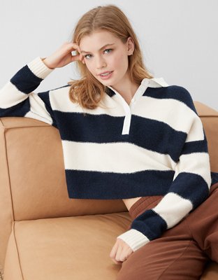 Женские свитеры American Eagle AE Striped Ballon-Sleeve Polo Sweater — фото 5