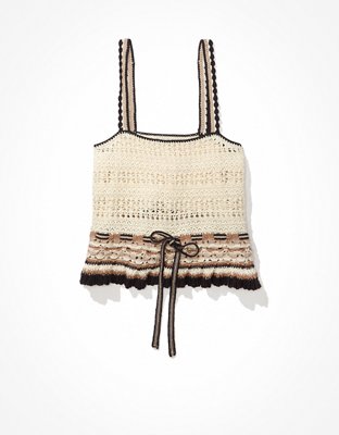 AE Tie-Front Crochet Tank Top