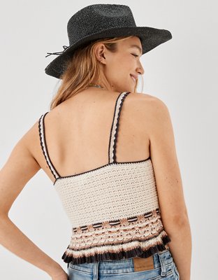 AE Tie-Front Crochet Tank Top