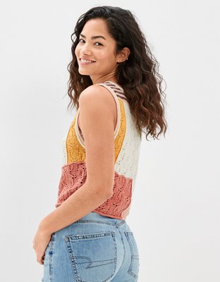 AE Patchwork Button-Up Sweater Vest