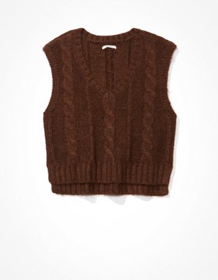 AE Cropped Cable Knit Zip-Up Sweater