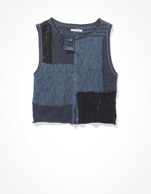 Женские свитеры American Eagle AE Patchwork Button-Up Sweater Vest — фото 3
