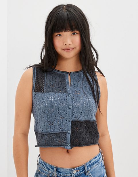 Женские свитеры American Eagle AE Patchwork Button-Up Sweater Vest
