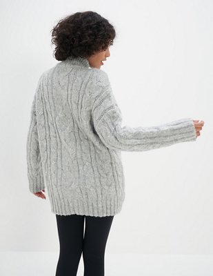 AE Cable Knit Mock Neck Sweater