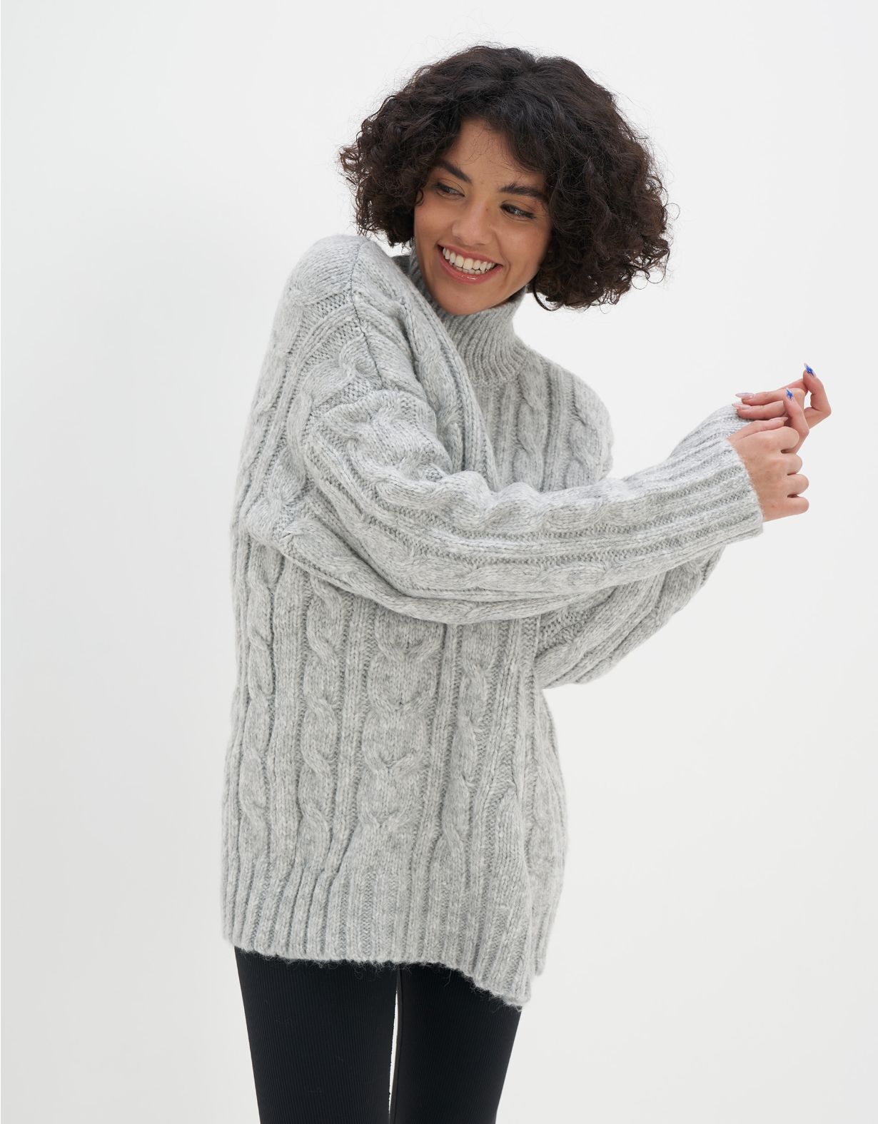 AE Cable Knit Mock Neck Sweater