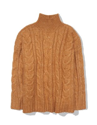 AE Cable Knit Mock Neck Sweater