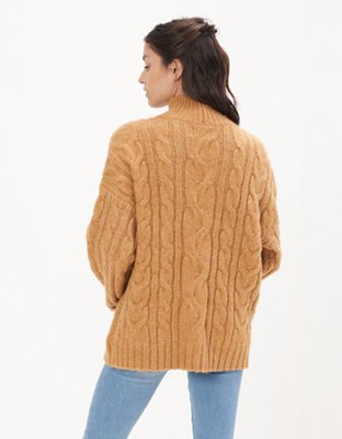 AE Cable Knit Mock Neck Sweater