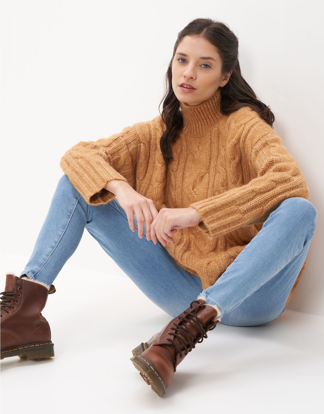 AE Cable Knit Mock Neck Sweater