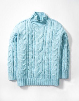 AE Cable Knit Mock Neck Sweater