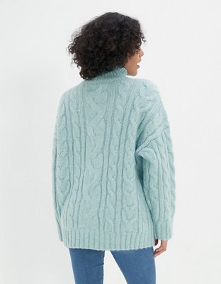 AE Cable Knit Mock Neck Sweater