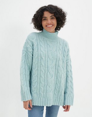 AE Cable Knit Mock Neck Sweater