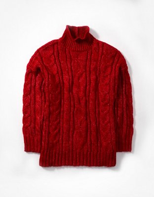 AE Cable Knit Mock Neck Sweater