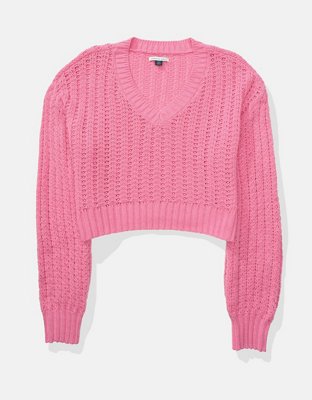 Dream State Mauve Pink Eyelash Knit Cropped Sweater