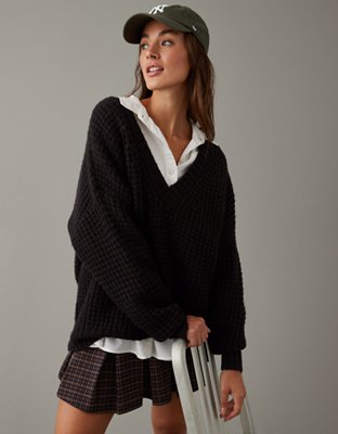 AE Whoa So Cozy Waffle V-Neck Sweater