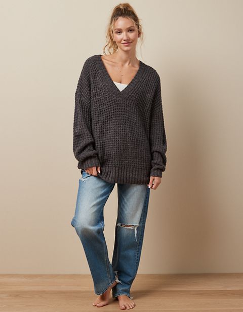 Женские свитеры American Eagle AE Whoa So Cozy Waffle V-Neck Sweater
