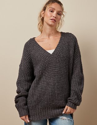 Ae Women's Whoa So Cozy Waffle V-Neck Sweater