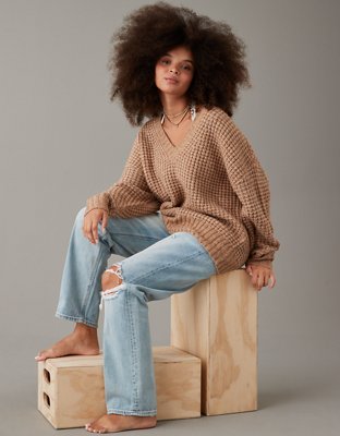 AE Whoa So Cozy Waffle V-Neck Sweater