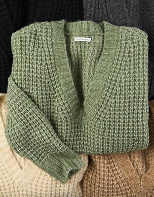 AE Whoa So Cozy Waffle V-Neck Sweater