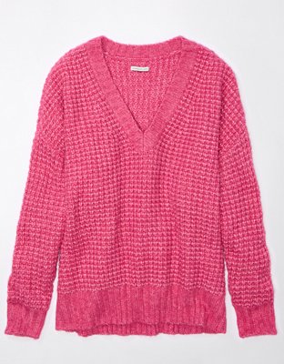 AE Whoa So Cozy Waffle V Neck Sweater