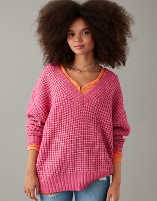 AE Whoa So Cozy Waffle V-Neck Sweater