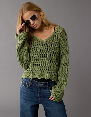 American Eagle Outfitters Self Design V Neck Casual Women Blue Sweater -  Buy American Eagle Outfitters Self Design V Neck Casual Women Blue Sweater  Online at Best Prices in India