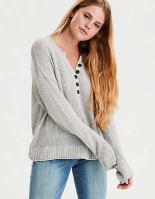 AE Oversized Henley Pullover Sweater