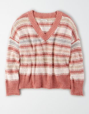 ae cropped rib knit pullover sweater