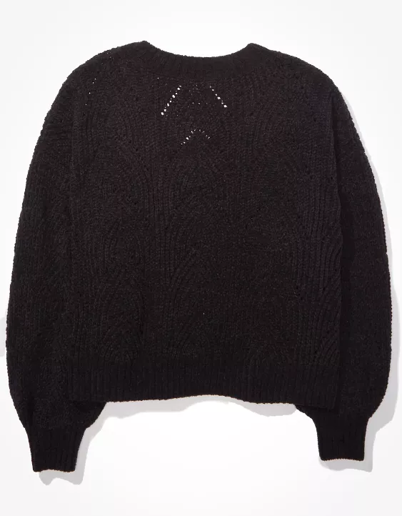AE Chenille Pointelle V-Neck Sweater