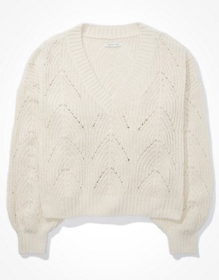 AE Chenille Pointelle V-Neck Sweater