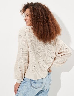 AE Chenille Pointelle V-Neck Sweater