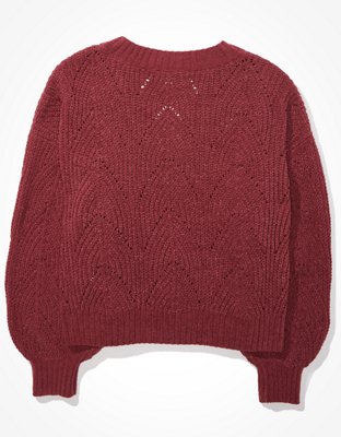 AE Chenille Pointelle V-Neck Sweater