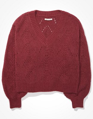 AE Chenille Pointelle V-Neck Sweater