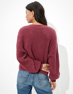 AE Chenille Pointelle V-Neck Sweater