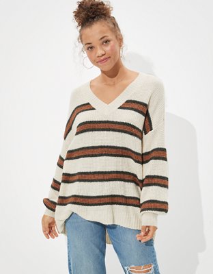 ae striped crew neck oversized sweater
