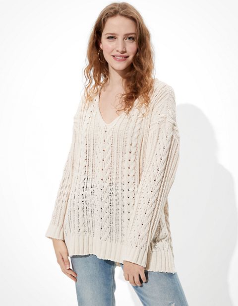 Женские свитеры American Eagle AE Cable Knit V-Neck Sweater