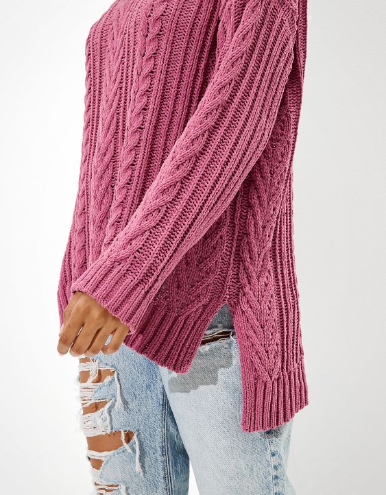 AE Cable Knit V-Neck Sweater