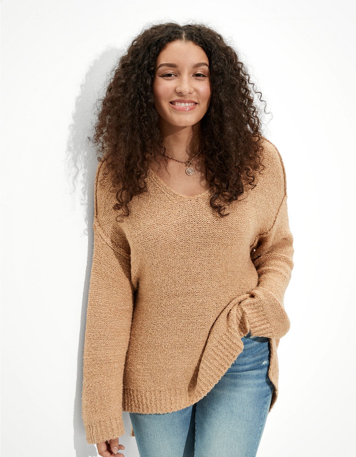AE Oversized Textured V-Neck Sweater