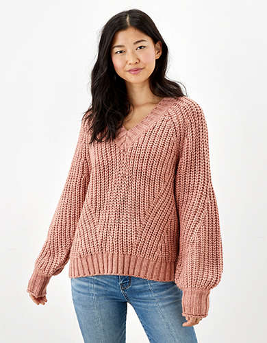 AE Oversized Chunky Knit V-Neck Sweater