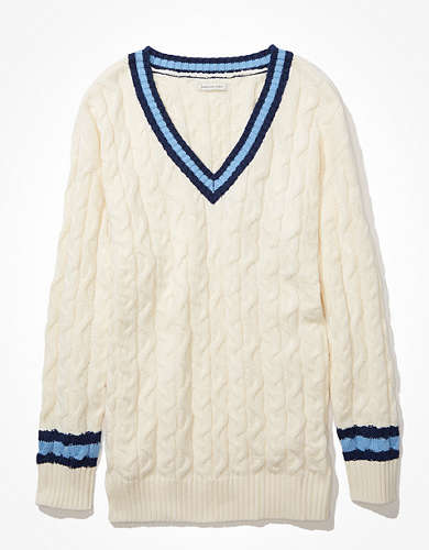 AE Oversized V-Neck Cable Knit Sweater