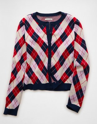Crew Neck Argyle Cardigan
