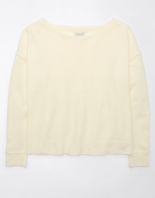 Eyelash Knit Twisted Pullover Sweater - White