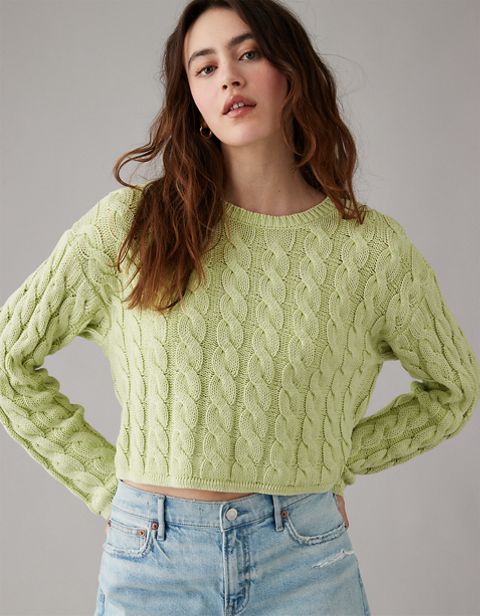 Женские свитеры American Eagle AE Cropped Cable-Knit Sweater