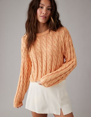Orange Women's Knitted Vest with Stand-up Collar