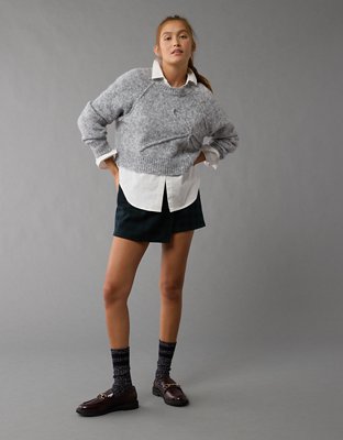 AE Cropped Crew Neck Bow Sweater | AE