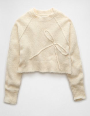 AE Cropped Crew Neck Bow Sweater